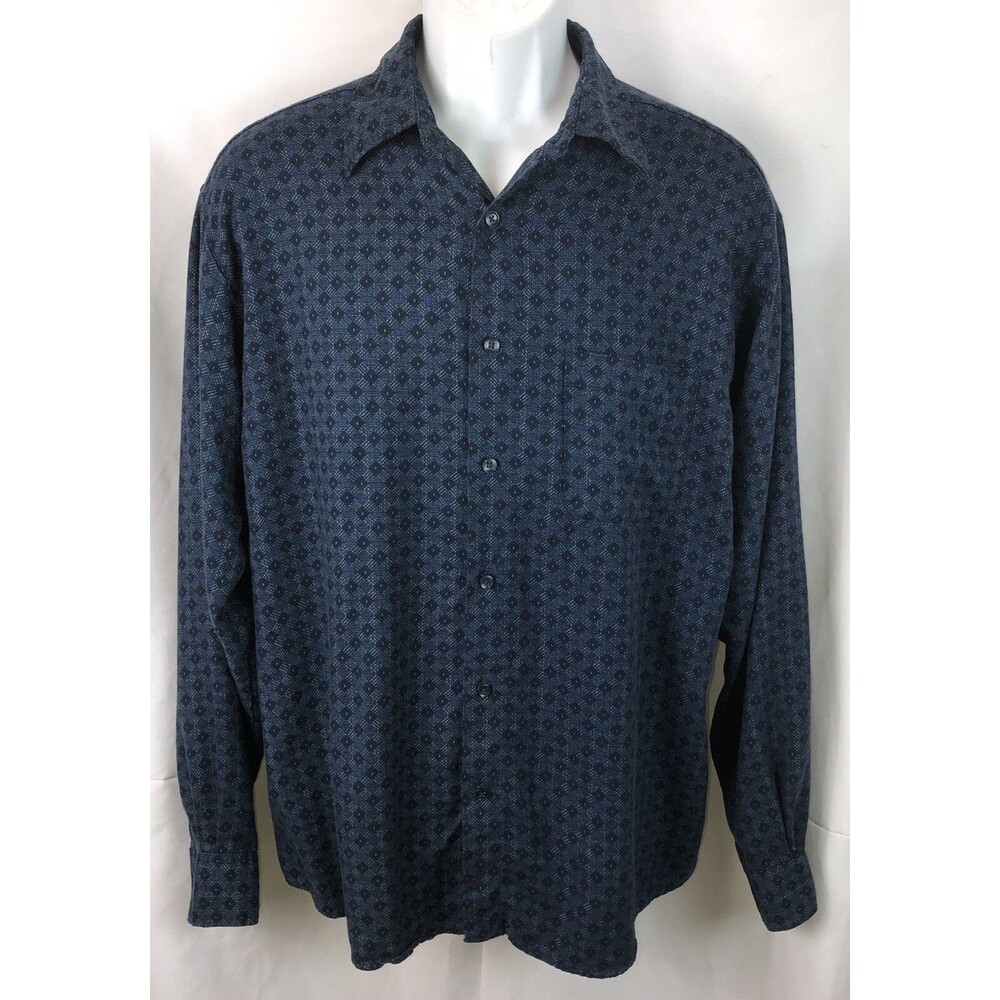 George oxford shirt L blue Geo button Up long sleeve pocket rayon Preppy Career